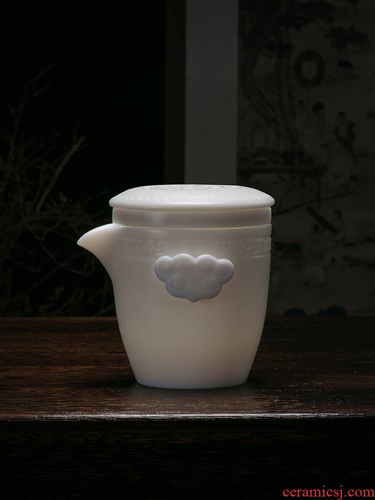 Jiangnan suet jade white porcelain cup to crack a pot of past two cup of portable travel kung fu tea set ceramic tea cup