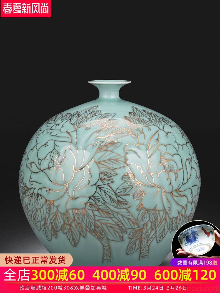 Jingdezhen ceramics vase large master hand relief shadow blue paint pomegranate bottles of sitting room adornment is placed
