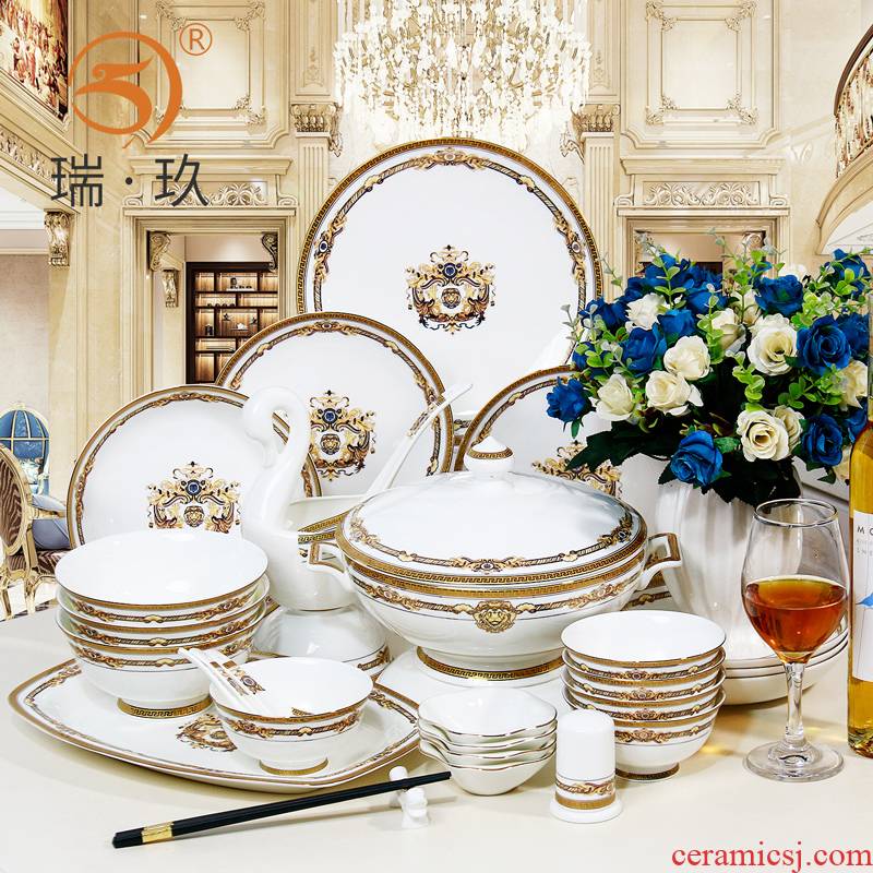 Household western - style up phnom penh 60 skull porcelain tableware suit ten bowl dish dishes composite ceramic package ltd. gift box