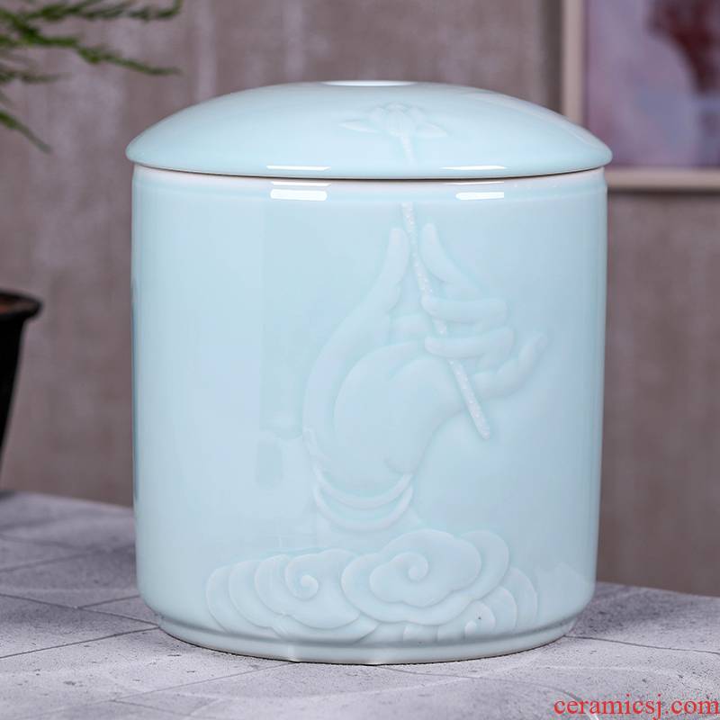 Manual bigger sizes caddy fixings ceramic storage jar airtight jar of seven loaves wake tea tea urn puer tea boxes home