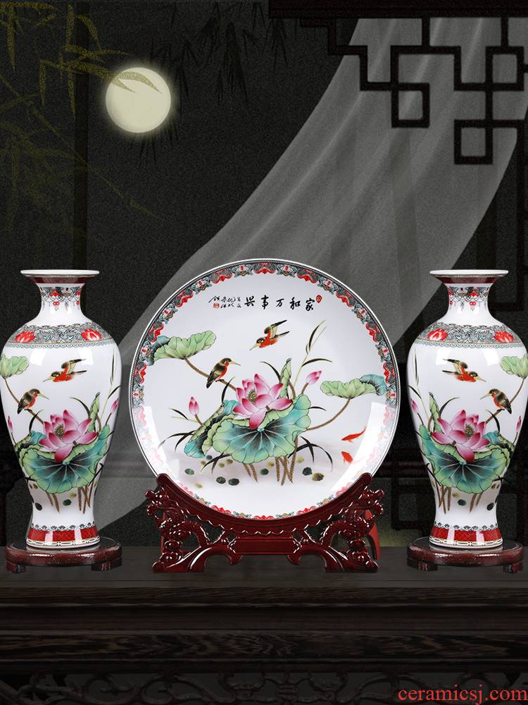 Ceramic vase three - piece furnishing articles home sitting room TV ark adornment flower arranging, small new Chinese arts and crafts