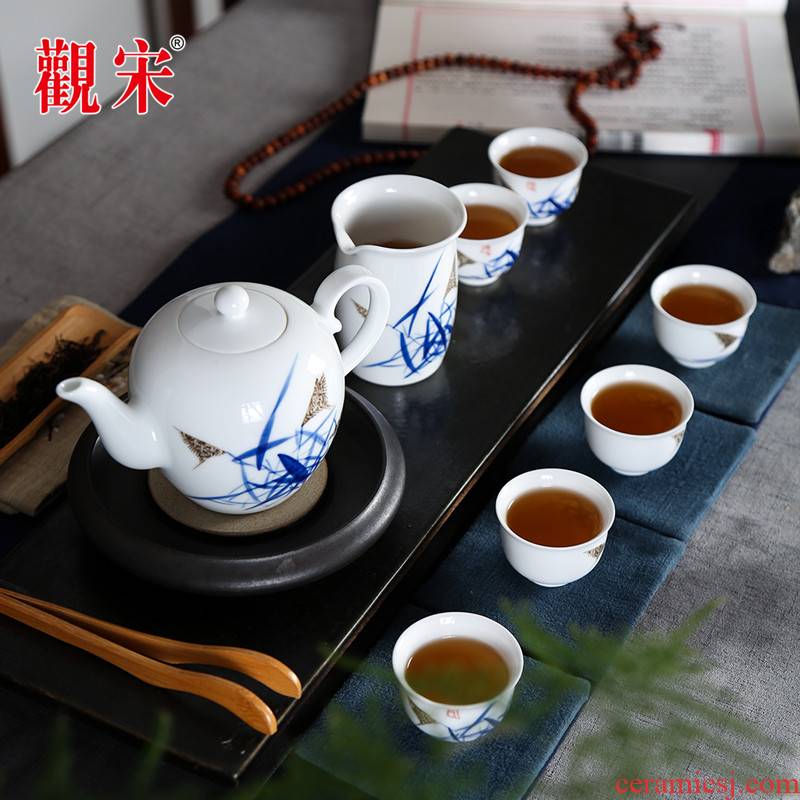 View the song View the song dynasty jingdezhen pure manual hand - made ceramics kung fu tea set household gift teapot the whole outfit