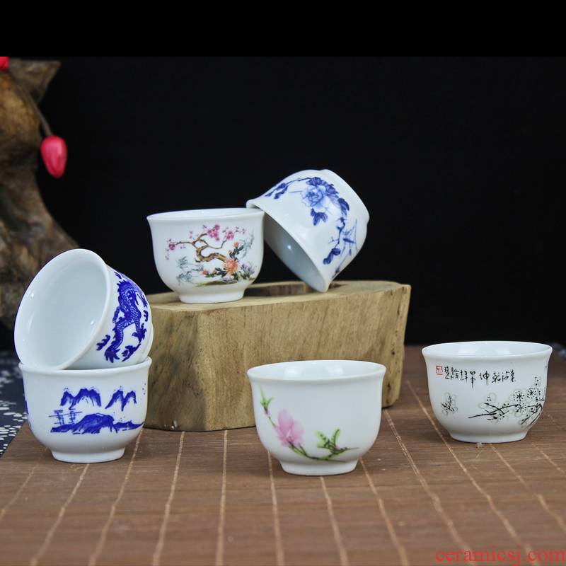 Archaize of jingdezhen blue and white porcelain glass ceramic wine cup home - brewed liquor cup