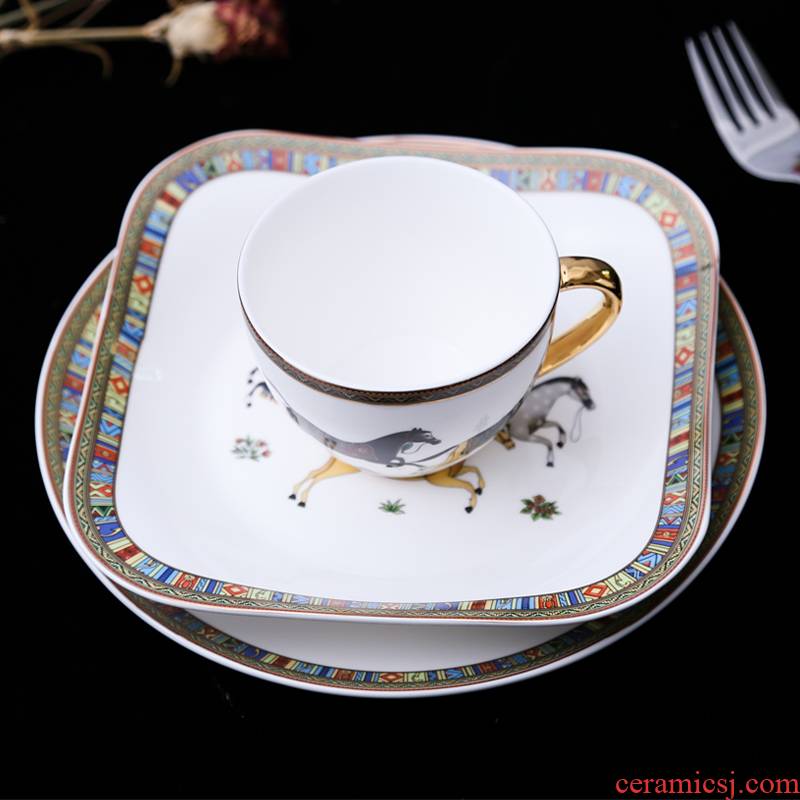 Fort SAN road continental cup dish plate ceramic steak three - piece suit household breakfast tray was one eating utensils