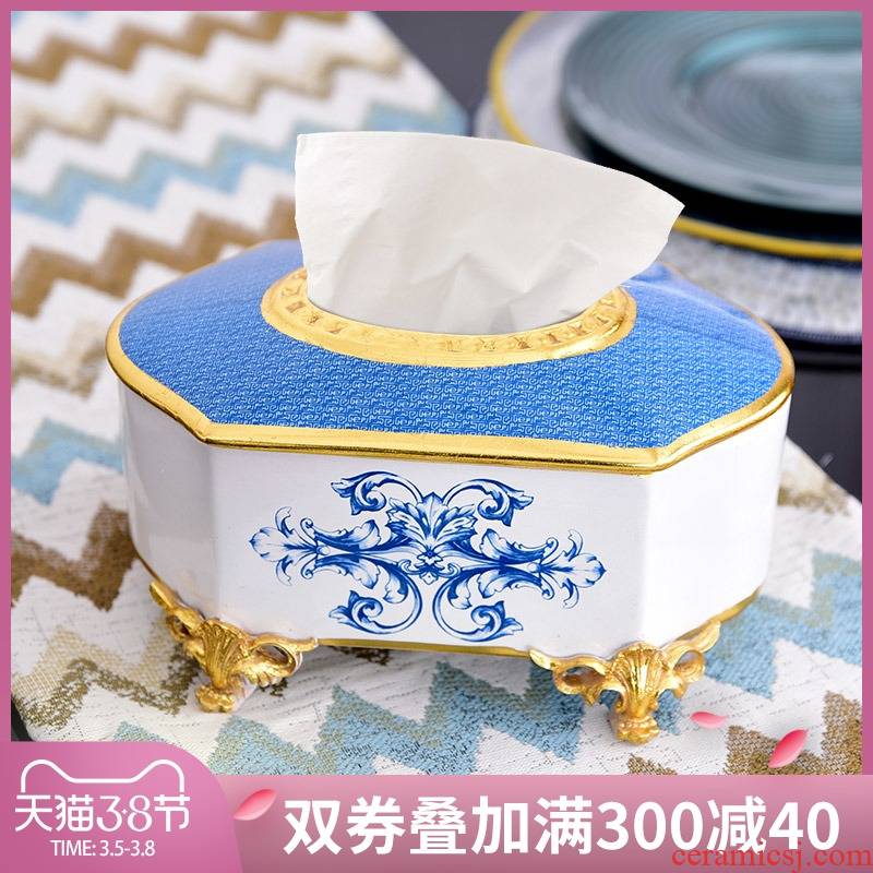 European ceramic tissue box creative American light key-2 luxury household smoke box furnishing articles table napkin box sitting room tea table