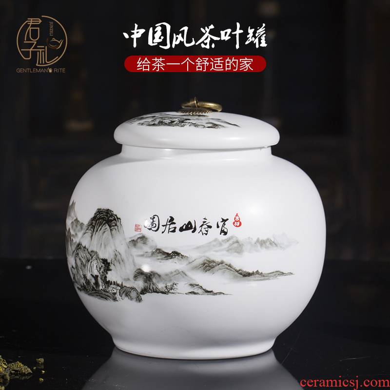 Jingdezhen caddy fixings size 1 catty ceramic POTS sealed jar with cover wake receives storage tank tea