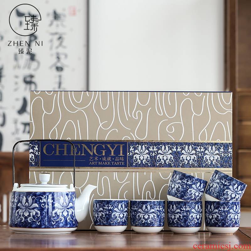 Japanese tea set of household jingdezhen porcelain girder by mud pot of large capacity belt filter teapot teacup suit
