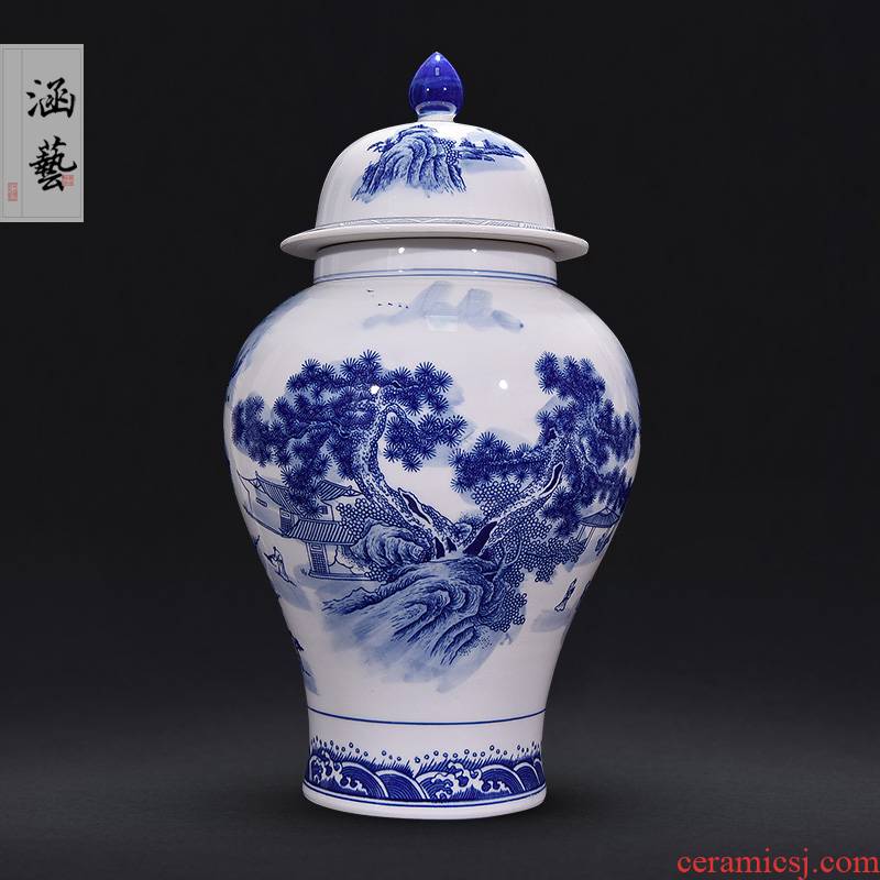 Antique blue and white porcelain of jingdezhen ceramic vase furnishing articles landscape general tank storage tank sitting room decorate gifts