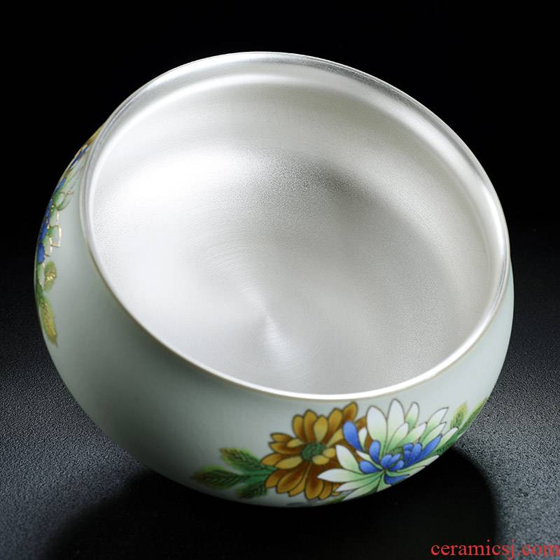 Old &, your up tasted silver gilding on flower piece of manual ru porcelain cup XiCha jar birdbath ceramic kung fu tea set