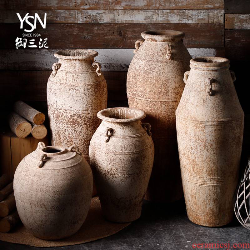 Jingdezhen manually restoring ancient ways is archaize of coarse pottery unearthed dry flower vase meaty plant flower pot zen home stay facility