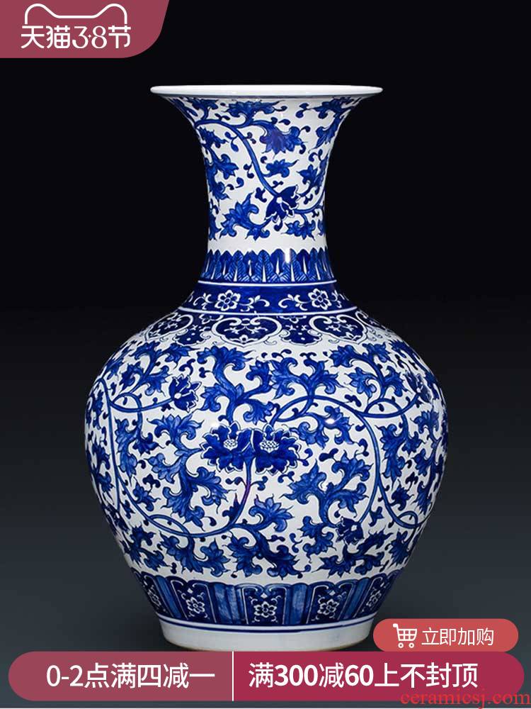 Chinese style antique hand - made of blue and white porcelain jingdezhen ceramic vase branch lotus home sitting room porch rich ancient frame furnishing articles