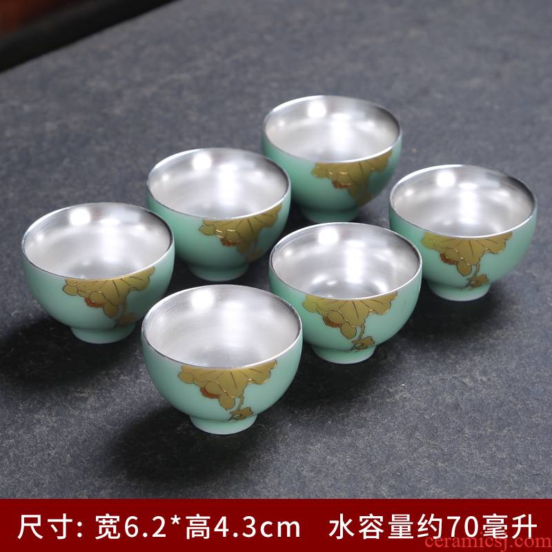 Silver cup 999 sterling Silver cup pure manual kung fu tea set ceramic coppering. As Silver sample tea cup master cup home