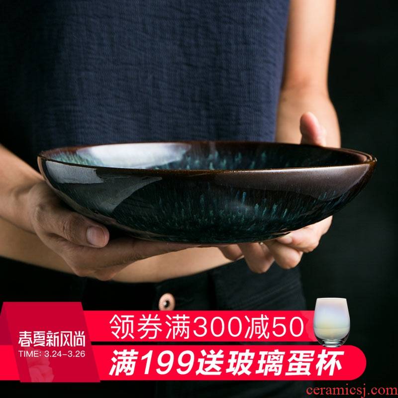 And HD peacock grain European ceramic bowl large soup bowl rainbow such as bowl bowl household shallow expressions using basin fruit salad bowl