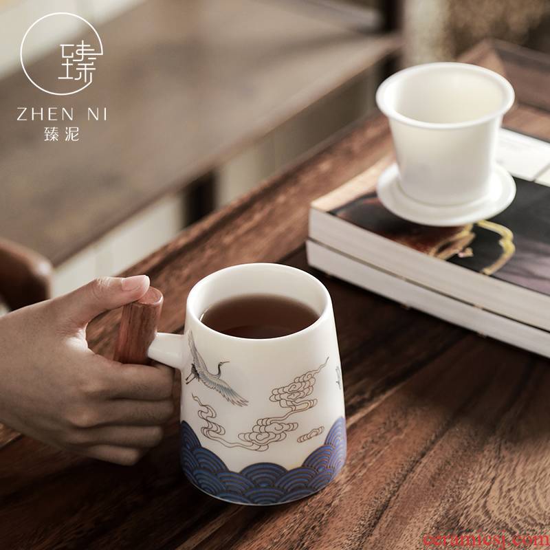 By mud office cup white porcelain jingdezhen manual colored enamel porcelain teacup household with cover large capacity filter glass