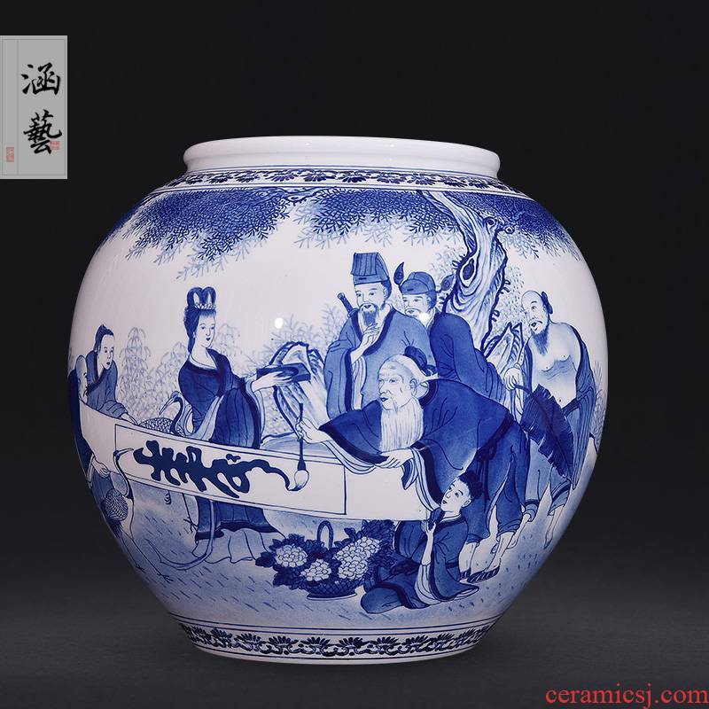 Jingdezhen ceramics hand - made porcelain of the eight immortals birthday blessing tube collectors of new Chinese style living room decoration handicraft furnishing articles