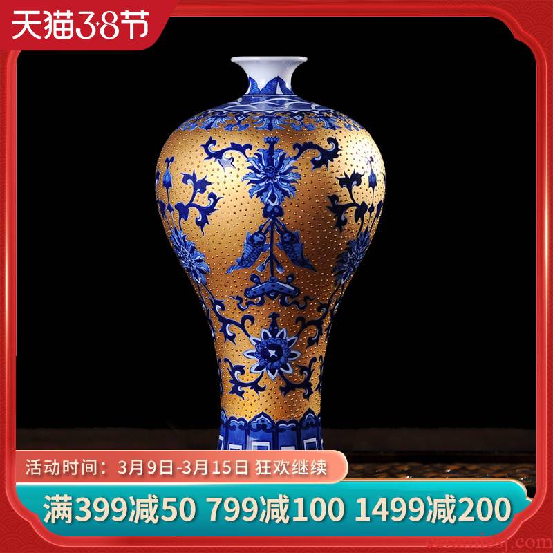 Jingdezhen ceramics gold hand - made modern blue and white name plum bottle vase fashion contracted sitting room handicraft furnishing articles