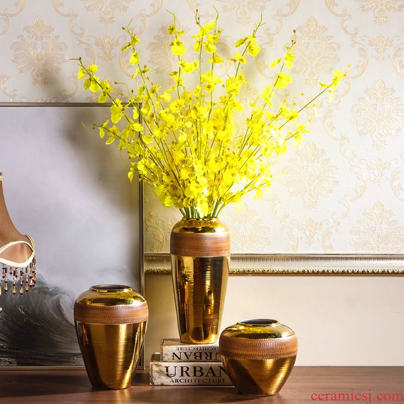 Jingdezhen ceramic vase furnishing articles golden light key-2 luxury living room dry flower arranging flowers European table POTS creative decoration