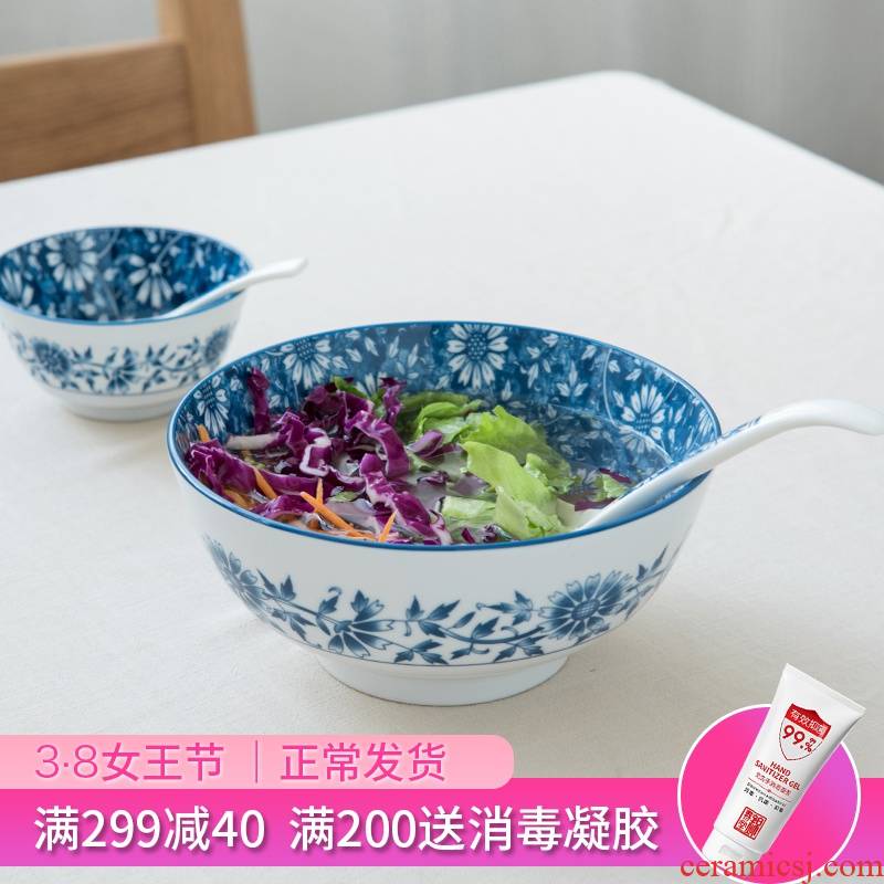 West fu Japanese blue and white ceramic tableware domestic large soup bowl to eat noodles bowl bowls salad bowl dessert bowls