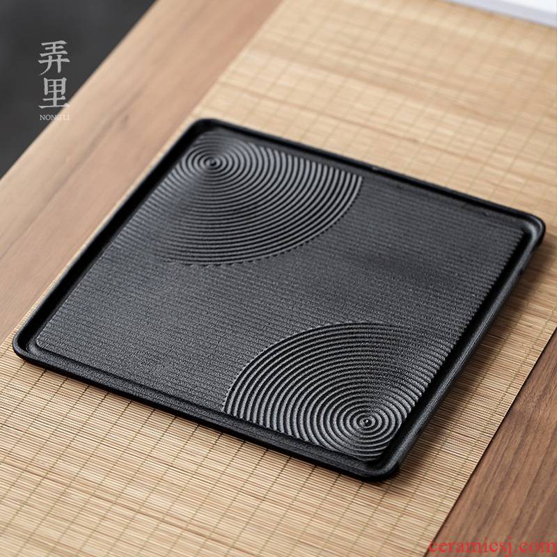 Figure in Japanese dry landscape dry terms plate thick black sand pottery plate tea kung fu tea tea tray storage four small tea tray
