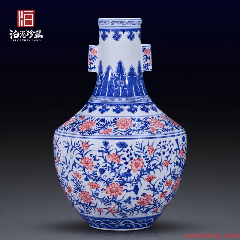 Jingdezhen ceramics antique Chinese blue and white lotus youligong ears big vase sitting room home decoration furnishing articles