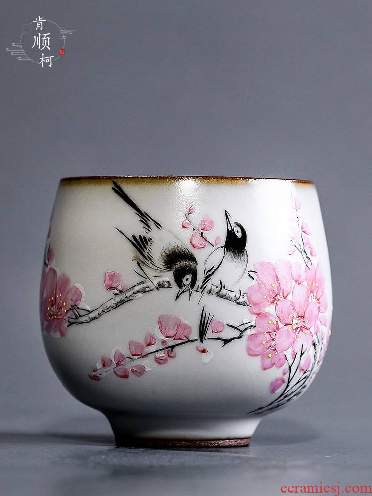 Jingdezhen hand - made master kung fu tea cup pure manual your up water in a peach blossom put ceramic sample tea cup a cup of tea