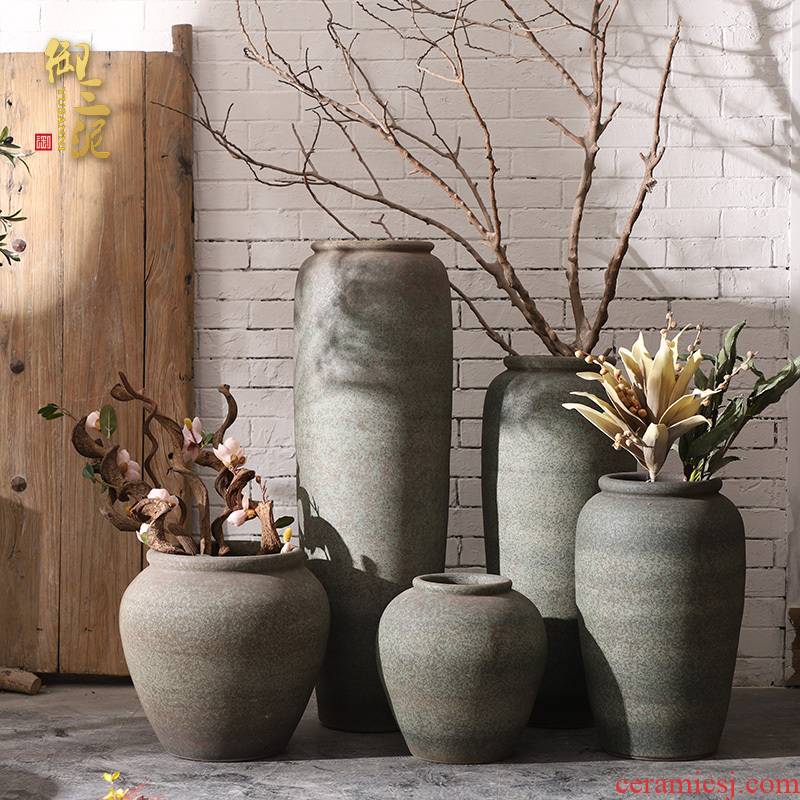 Jingdezhen ceramic large ancient vase hotel flower arranging furnishing articles I and contracted sitting room ground clay pot