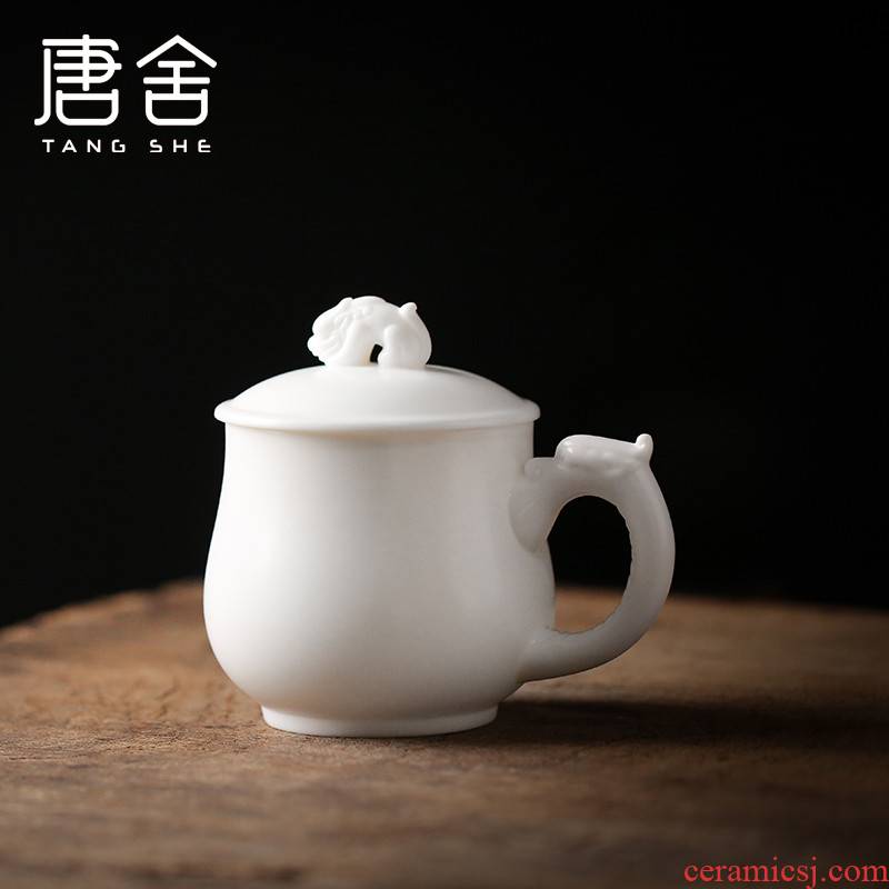 Don difference up suet jade ceramic cups dehua boss of office master cup white porcelain cup cup with cover the meeting