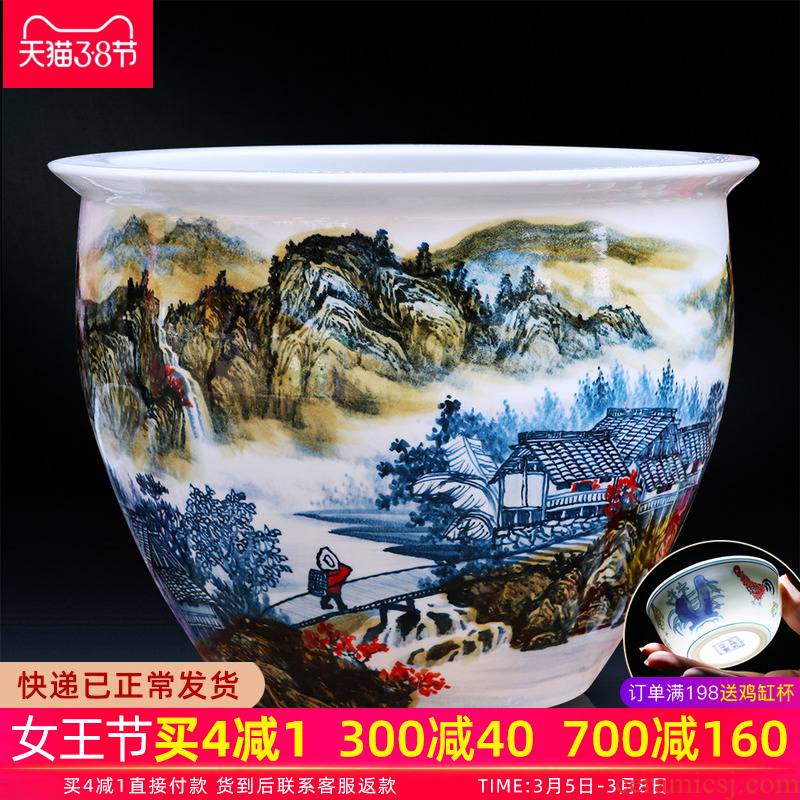 Jingdezhen ceramic aquarium China hand - made modern Chinese landscape painting cylinder home sitting room adornment ornament