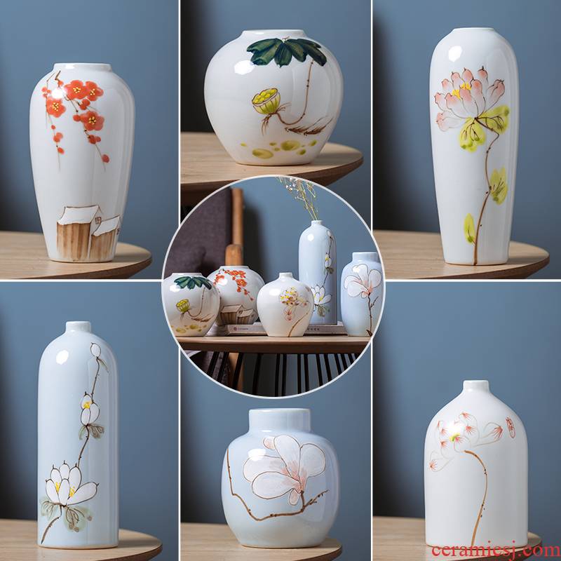 Three - piece jingdezhen ceramic porcelain of new Chinese style mini vase vase brush pot creative sitting room place, restoring ancient ways