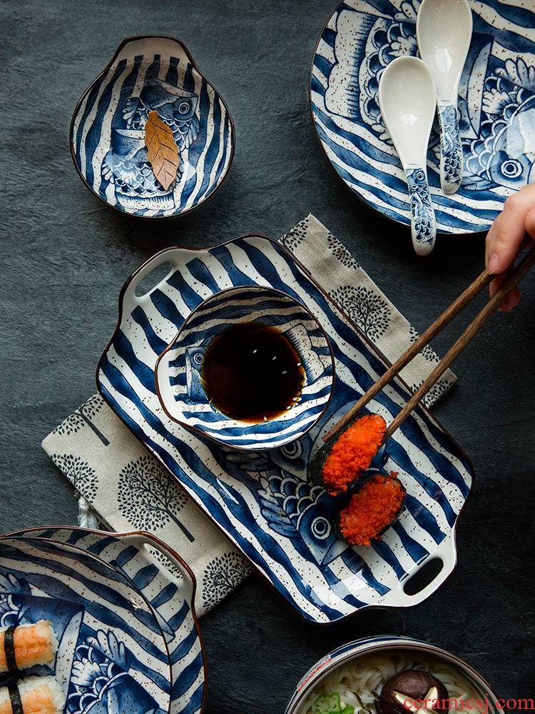 Fish make creative Japanese ceramics tableware box sets of household steak dishes dishes suit sushi salad bowl