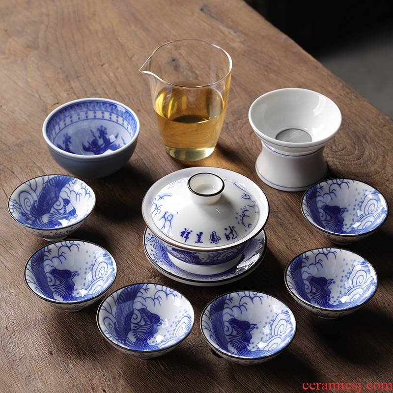 Leopard lam, white porcelain tea set household contracted tureen tea cups kung fu tea set ceramic tea POTS bowl