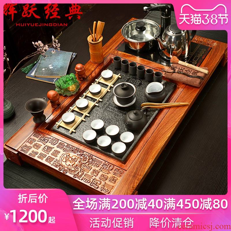 Hui make hua limu tea tray was suit magnetic electric heating furnace of a complete set of violet arenaceous kung fu tea sets sharply stone