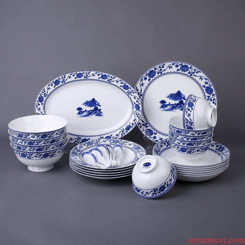 Tangshan ipads porcelain tableware blue and white porcelain tableware in - glazed dinner suit household porcelain ceramic dish dish fish dish