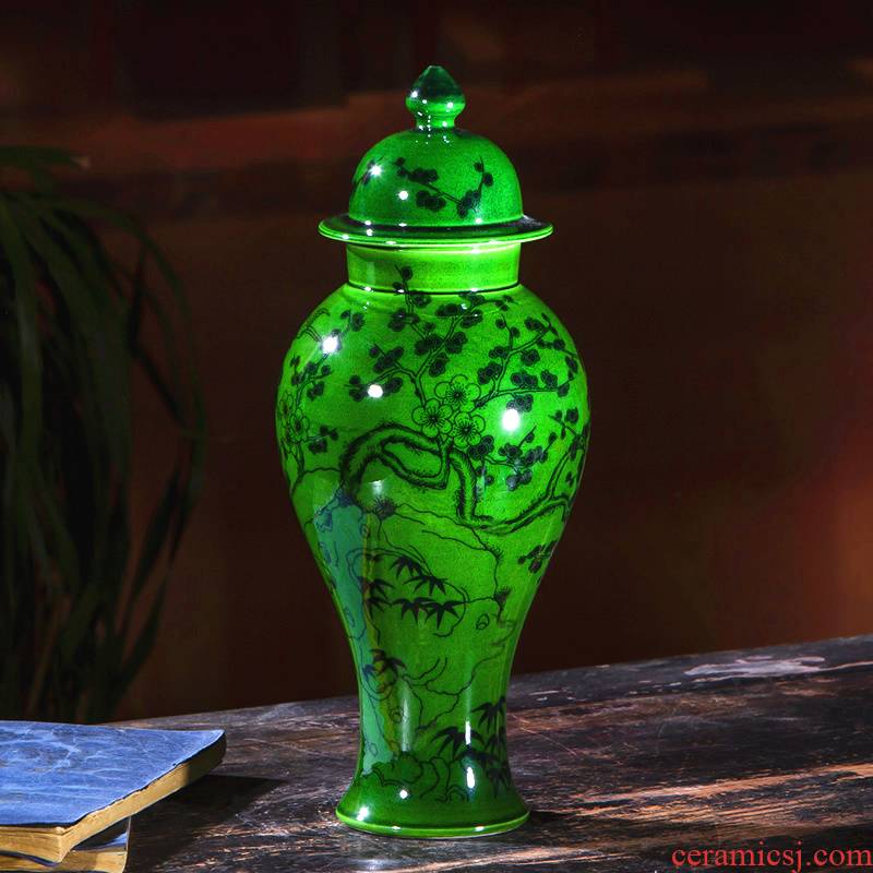 Jingdezhen ceramic vase furnishing articles sitting room of Chinese style restoring ancient ways is emerald rich ancient frame home decoration decoration arranging flowers