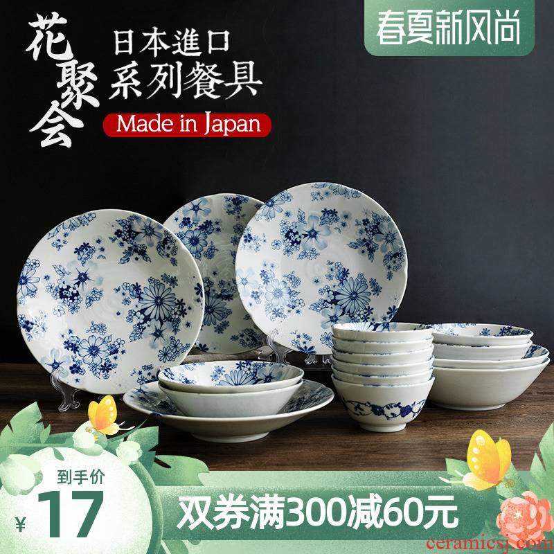 Take party plates imported from Japan ceramic bowl family dinner plate under the glaze color vegetables salad dish soup bowl to eat bread and butter