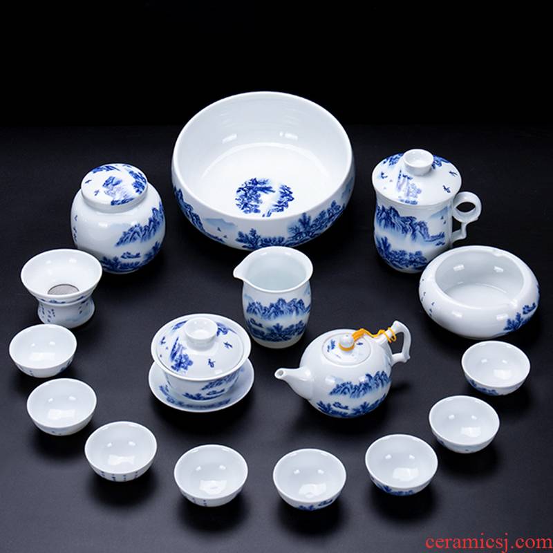 Jane quality hand draw a complete set of blue and white porcelain is kung fu tea sets contracted white porcelain teapot ceramic cups restoring ancient ways