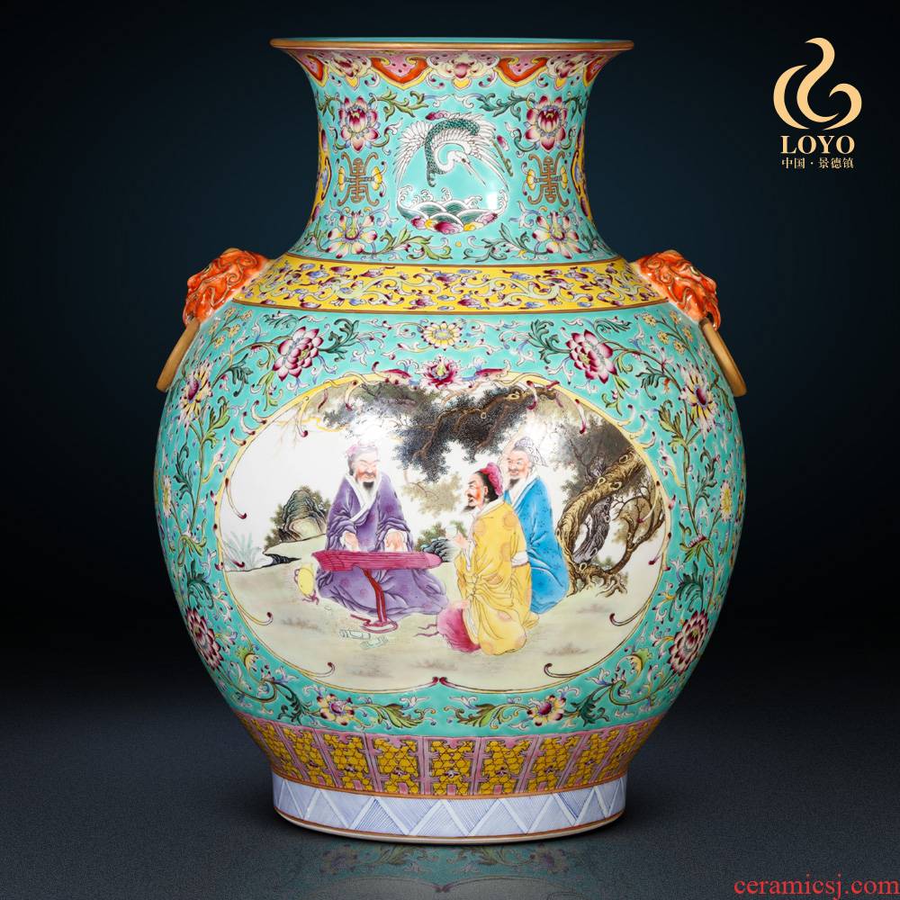Jingdezhen ceramic imitation the qing qianlong vase Chinese style living room blue scramble to spend the lion shell household decorative furnishing articles