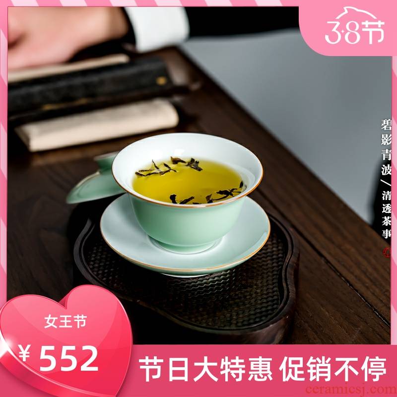 Poly real scene hand - made crane, jingdezhen ceramic tureen kung fu tea set three only tureen white porcelain tea tureen tea bowls