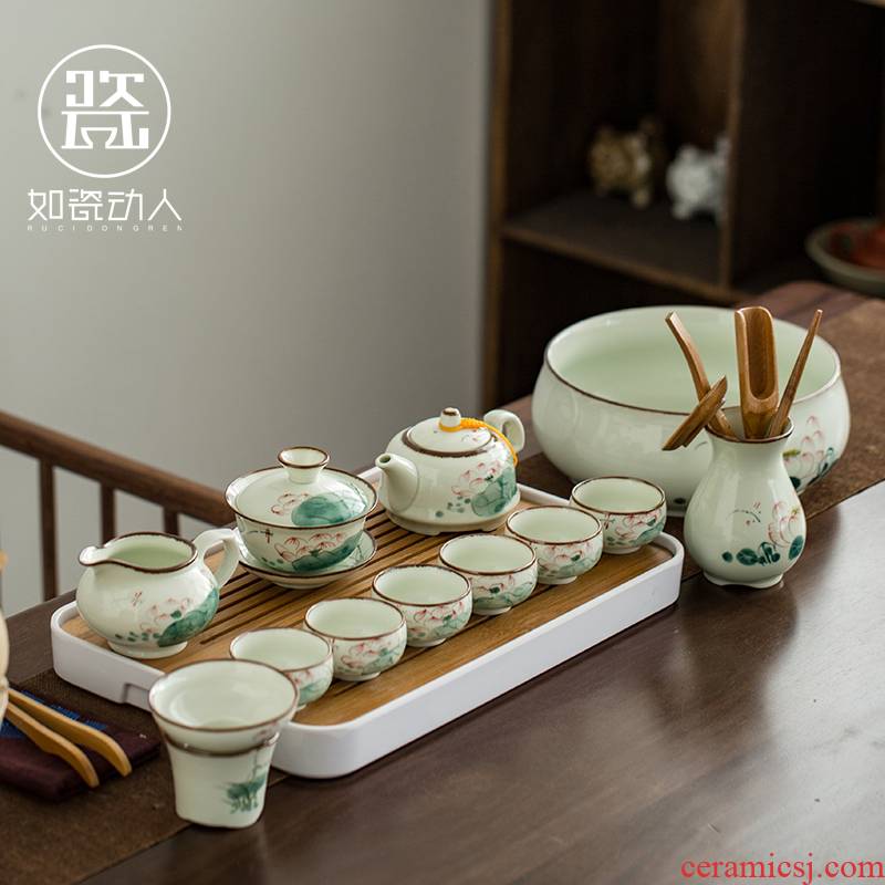 Japanese tea set suit household contracted and I small sets of kung fu tea tray hand - made ceramic teapot teacup tureen sitting room