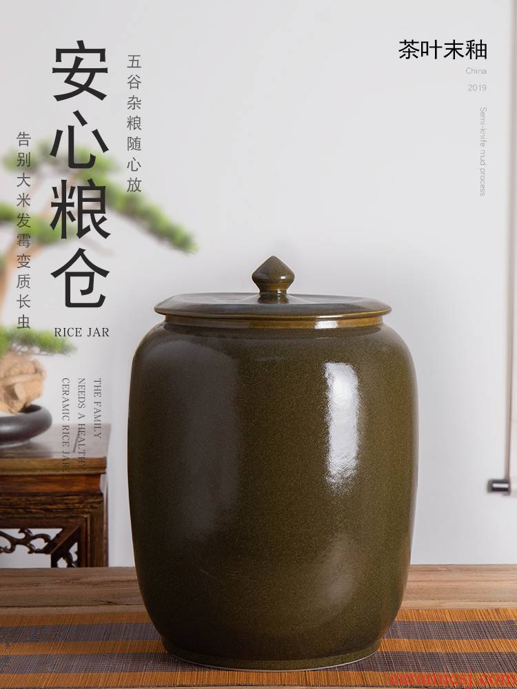 Jingdezhen ceramic barrel with cover store 30 jins meters installed large face barrel household seal ricer box of rice storage tank