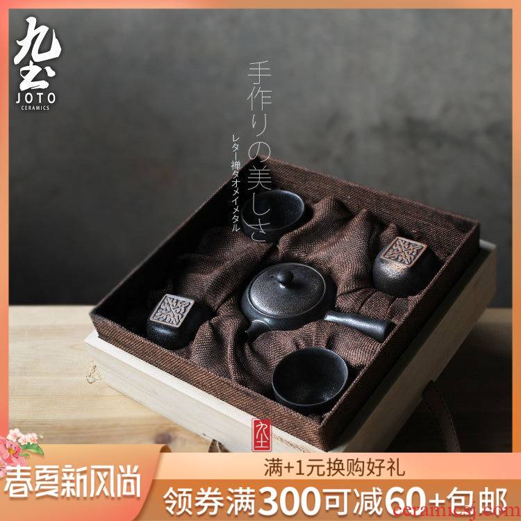 About Nine soil suits for the tea gift box side of black pottery pot sample tea cup four cups of kung fu tea kettle Japanese tea combination