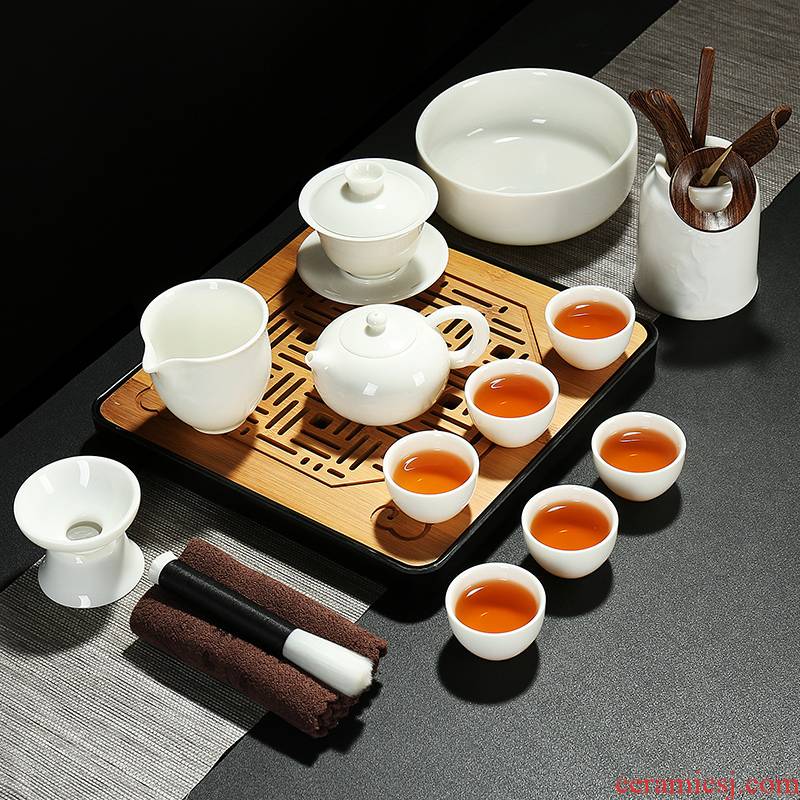 Tea set household contracted kung fu Tea set of a complete set of dehua white porcelain teapot teacup ceramic portable travel Tea set