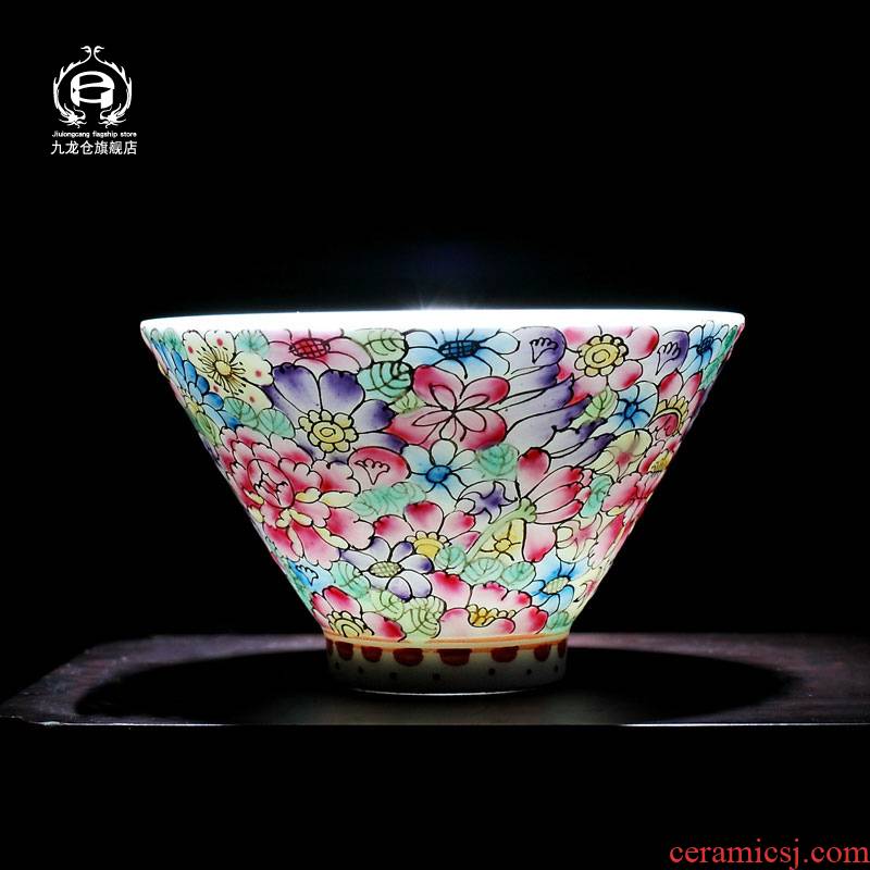 DH jingdezhen ceramic cups kung fu tea set sample tea cup hand - made flower master cup perfectly playable cup single CPU