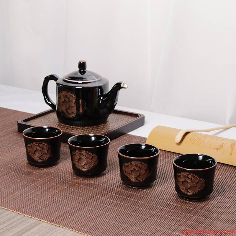Restoring museum wave grain household utensils suit Chinese jingdezhen ceramics daily teapot sample tea cup