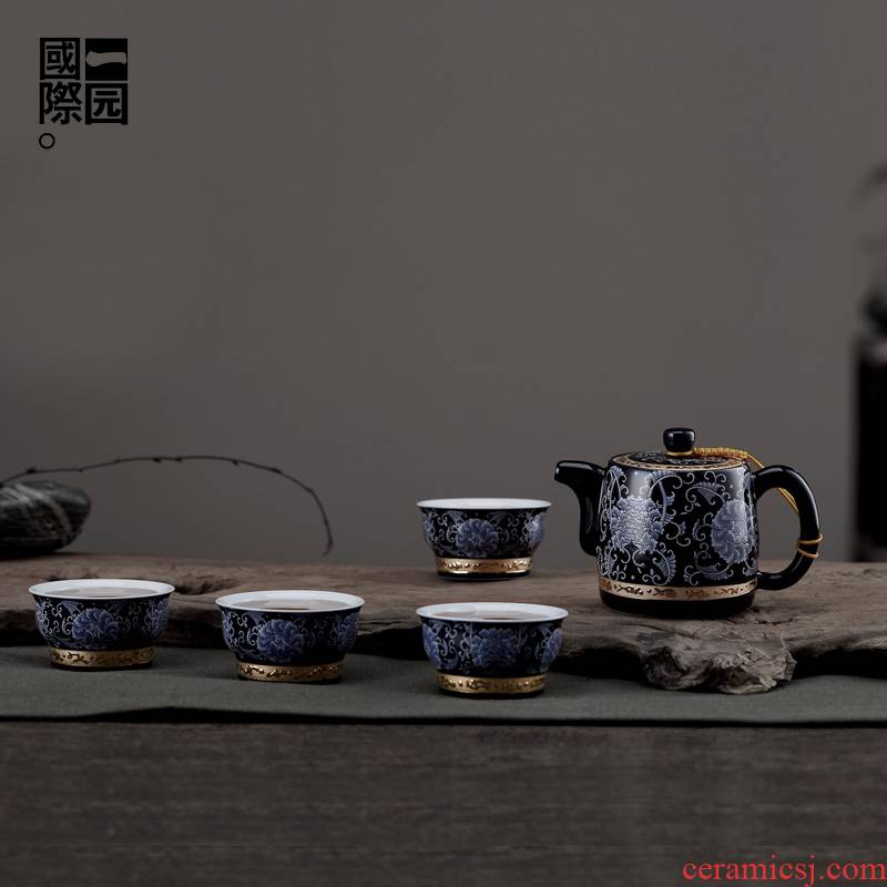A spring garden international figure combination of ceramic tea set A pot of four cups of tea tea set of four combinations of A complete set of tea sets