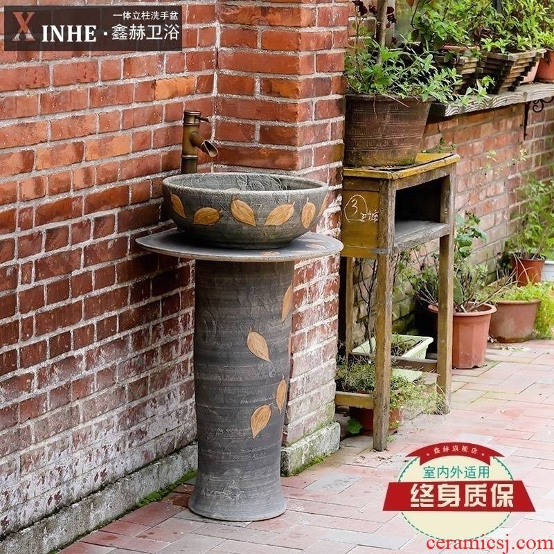Pillar type lavatory ceramic bathroom toilet is suing balcony ground sink basin integrated vertical column basin