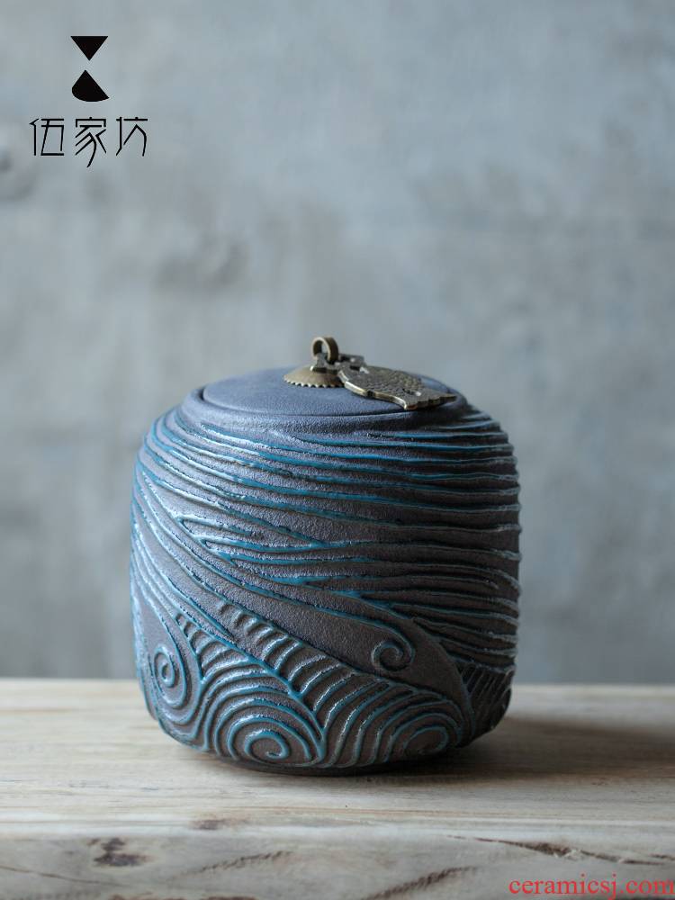 The Wu family fang retro large seal pot small pot containing green tea caddy fixings ceramics home store receives the crust