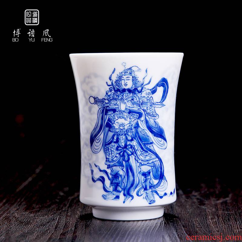 Above [naijing] jade porcelain jingdezhen blue and white master cup pure hand draw large tea tea kungfu tea cups