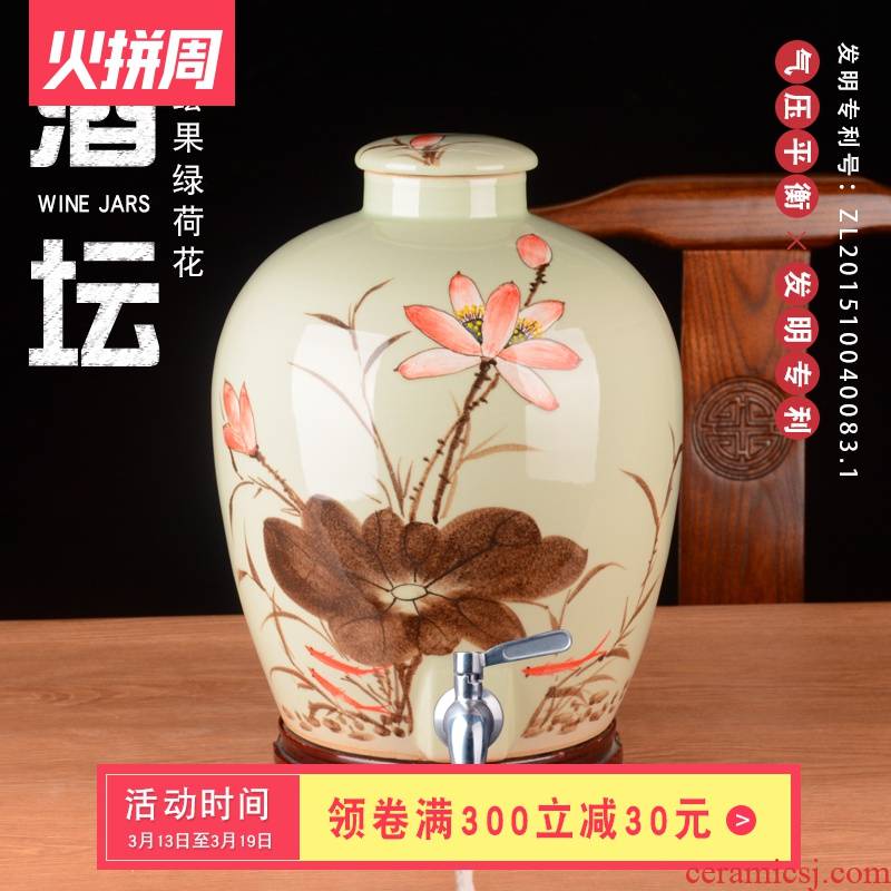 Jingdezhen hand - made ceramic wine jar 10 20 50 pounds to cylinder with leading domestic liquor seal wine altar