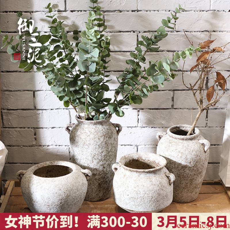 Retro POTS dry flower ceramic vase Nordic I and contracted hydroponic flowers plant coarse pottery flowerpot, fleshy furnishing articles